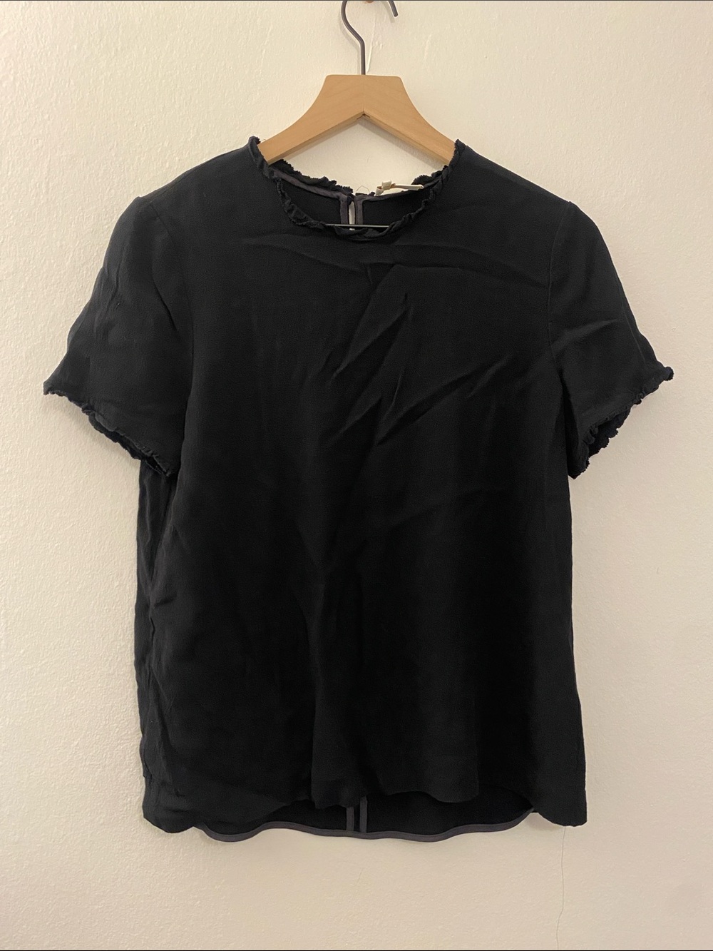 kate spade Black Short-Sleeve Ruffle-Trim Top